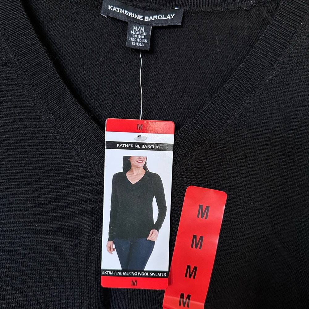 Katherine Barclay Black Merino Extra Fine Wool Casual Sweater Women’s X - Picture 5 of 5